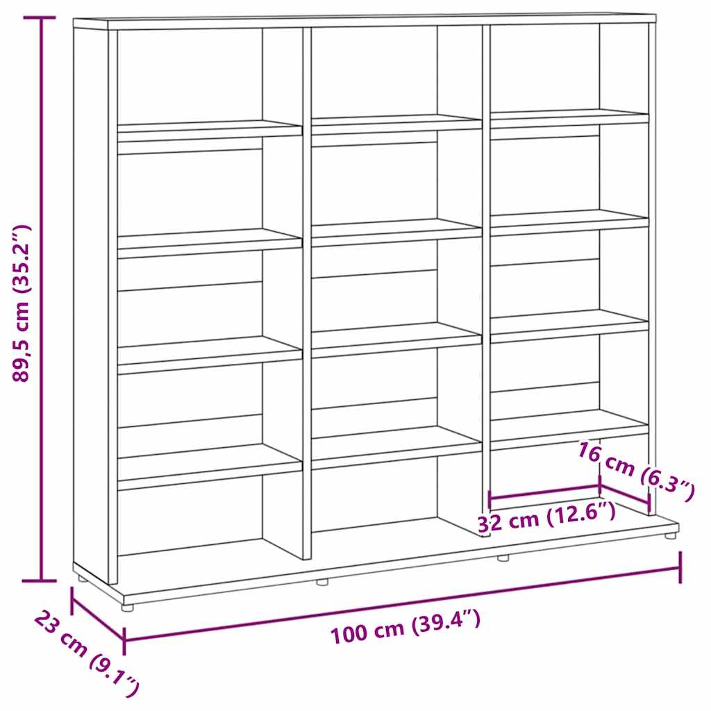 CD Cabinet Grey Sonoma 100x23x89.5 cm Engineered Wood