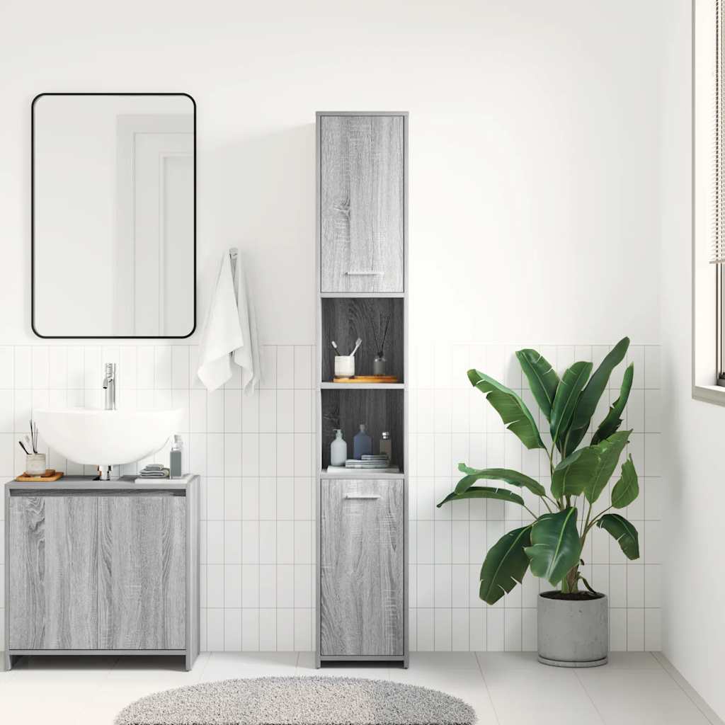 Bathroom Cabinet Grey Sonoma 30x30x183.5 cm Engineered Wood