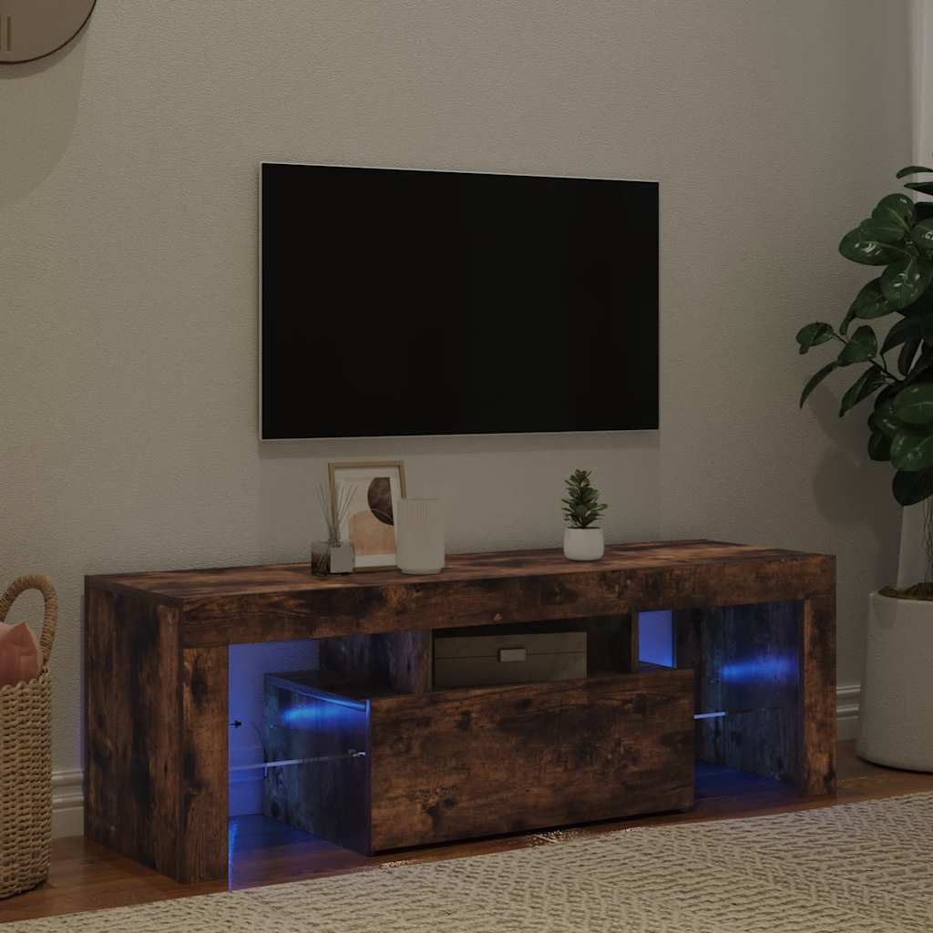 TV Cabinet with LED Lights Smoked Oak 120x35x40 cm