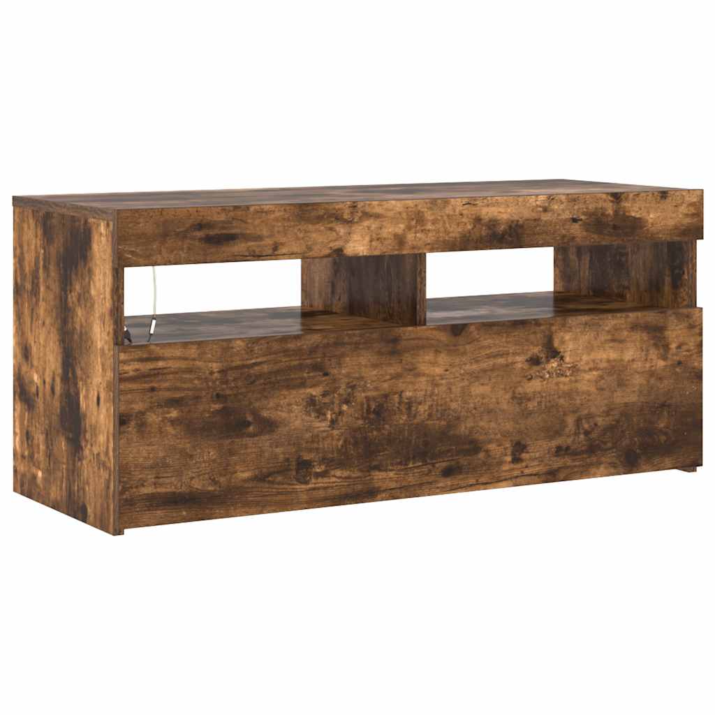 TV Cabinet with LED Lights Smoked Oak 90x35x40 cm