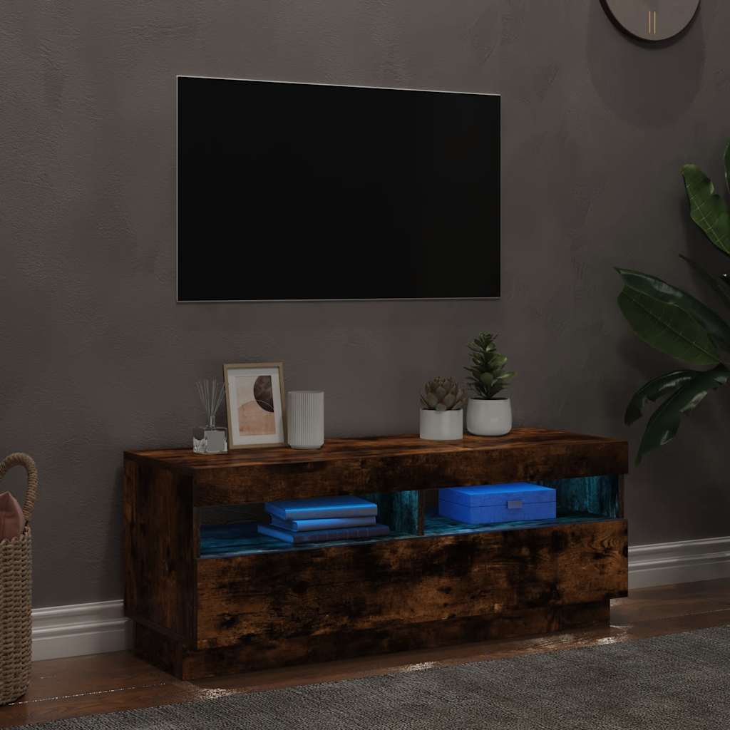 TV Cabinet with LED Lights Smoked Oak 100x35x40 cm