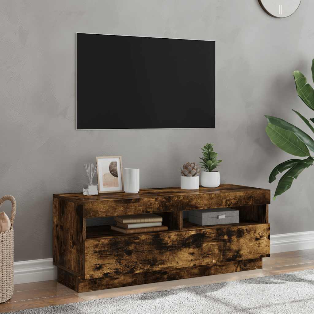TV Cabinet with LED Lights Smoked Oak 100x35x40 cm