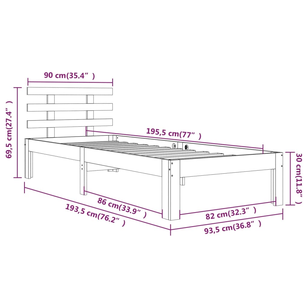 Bed Frame without Mattress 90x190cm Single