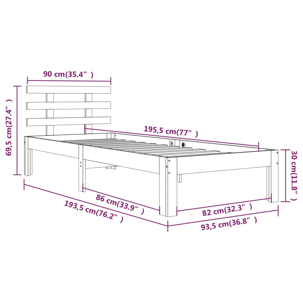 Bed Frame without Mattress White 90x190cm Single
