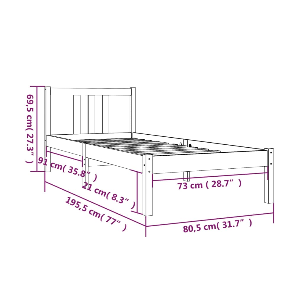 Bed Frame without Mattress Solid Wood 75x190 cm Small Single Small Single