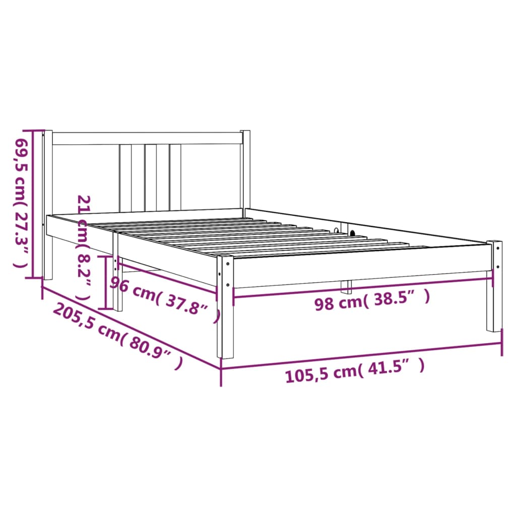 Bed Frame without Mattress Grey Solid Wood 100x200 cm