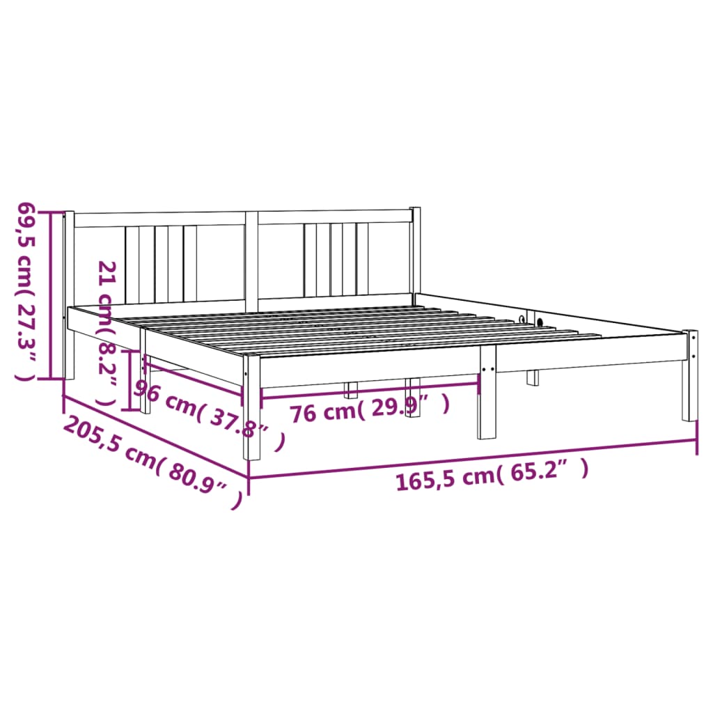 Bed Frame without Mattress Grey Solid Wood 160x200 cm