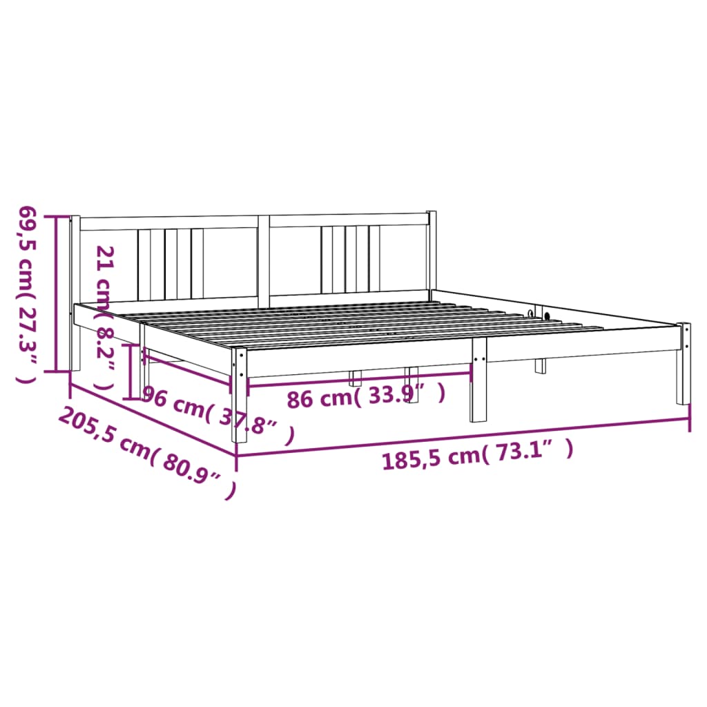 Bed Frame without Mattress Solid Wood 180x200 cm Super King Super King Size