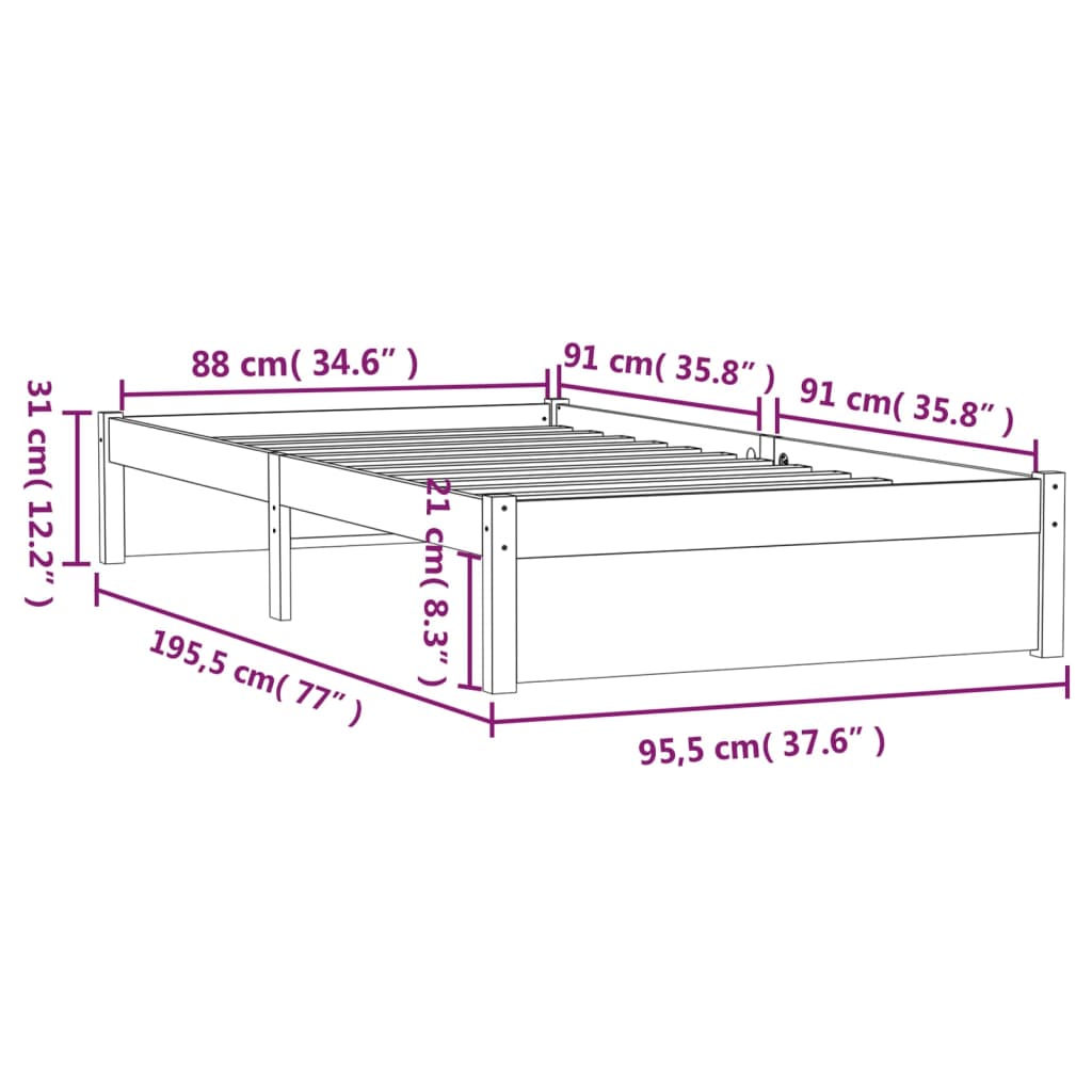 Bed Frame without Mattress White Solid Wood 90x190 cm Single Single