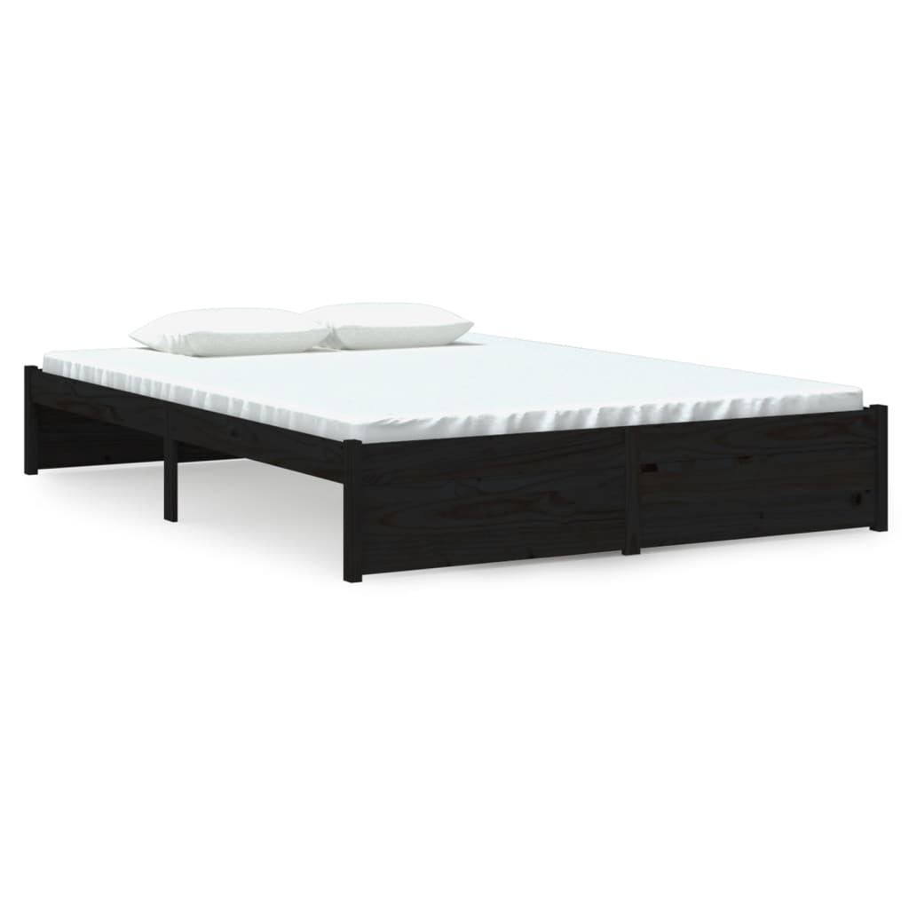Bed Frame without Mattress Black Solid Wood 140x190 cm
