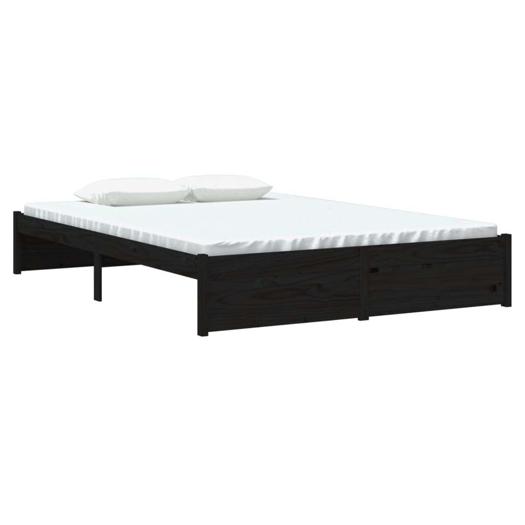 Bed Frame without Mattress Black Solid Wood 140x190 cm