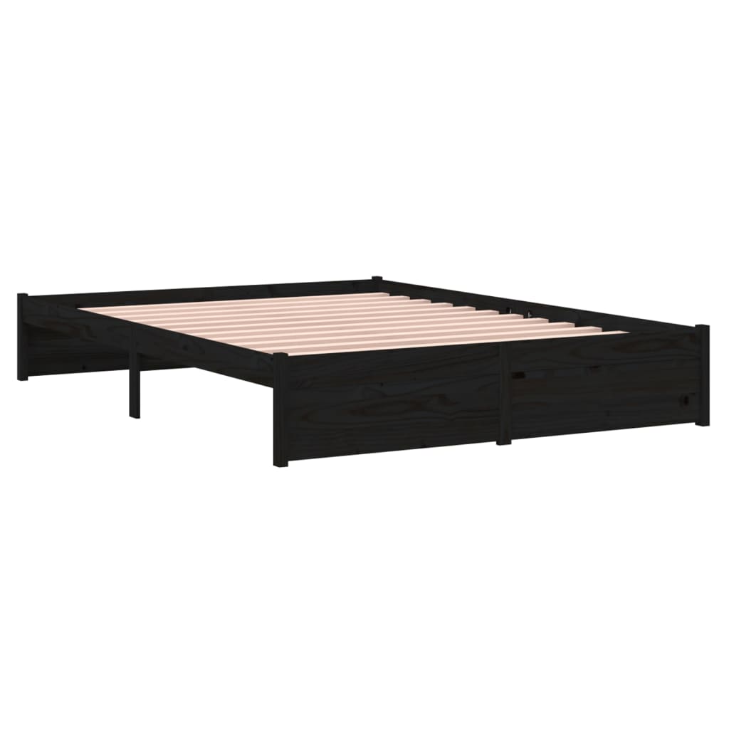 Bed Frame without Mattress Black Solid Wood 140x190 cm
