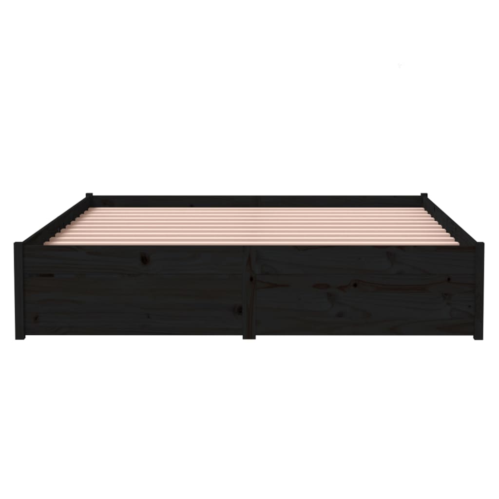 Bed Frame without Mattress Black Solid Wood 140x190 cm