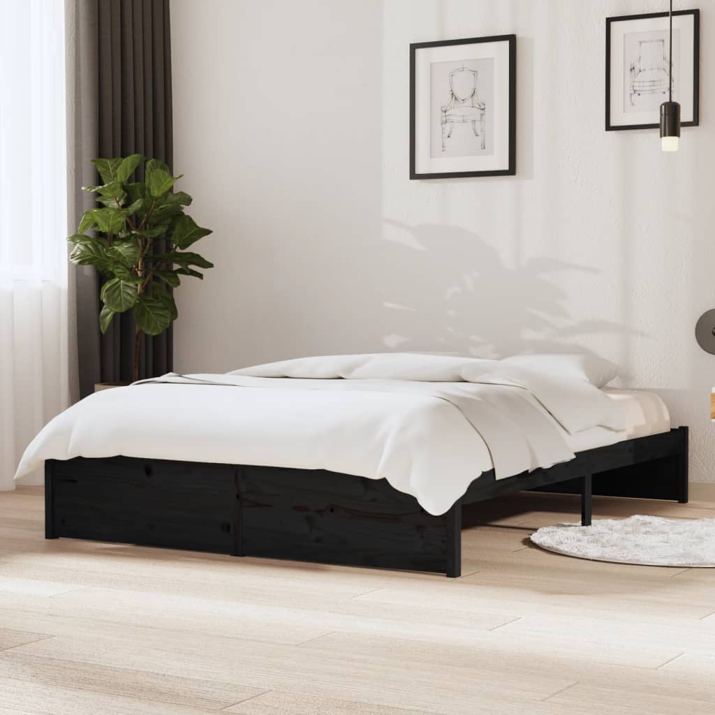 Bed Frame without Mattress Black Solid Wood 140x190 cm