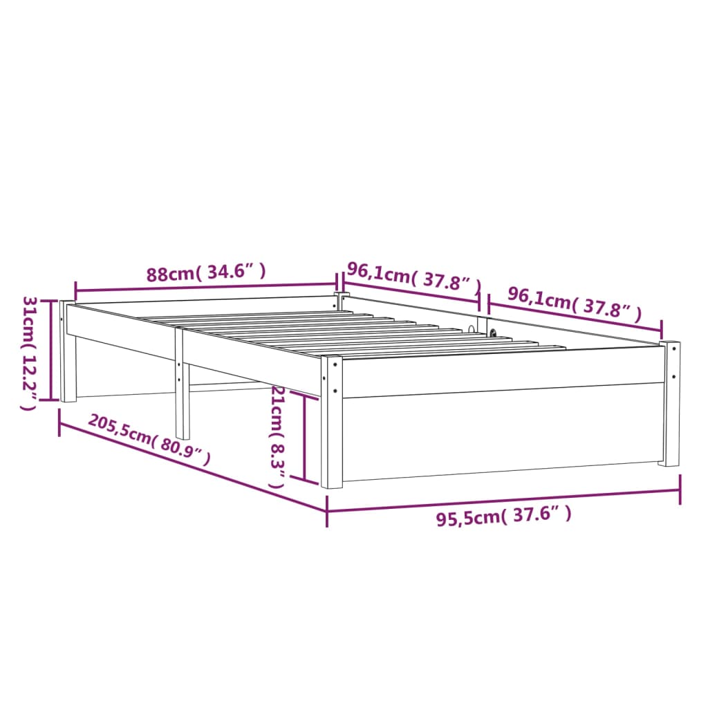 Bed Frame without Mattress Honey Brown Solid Wood 90x200 cm