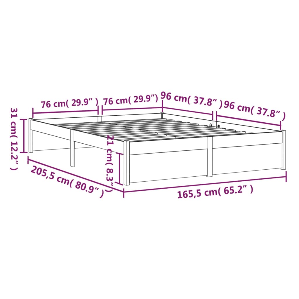 Bed Frame without Mattress White Solid Wood 160x200 cm