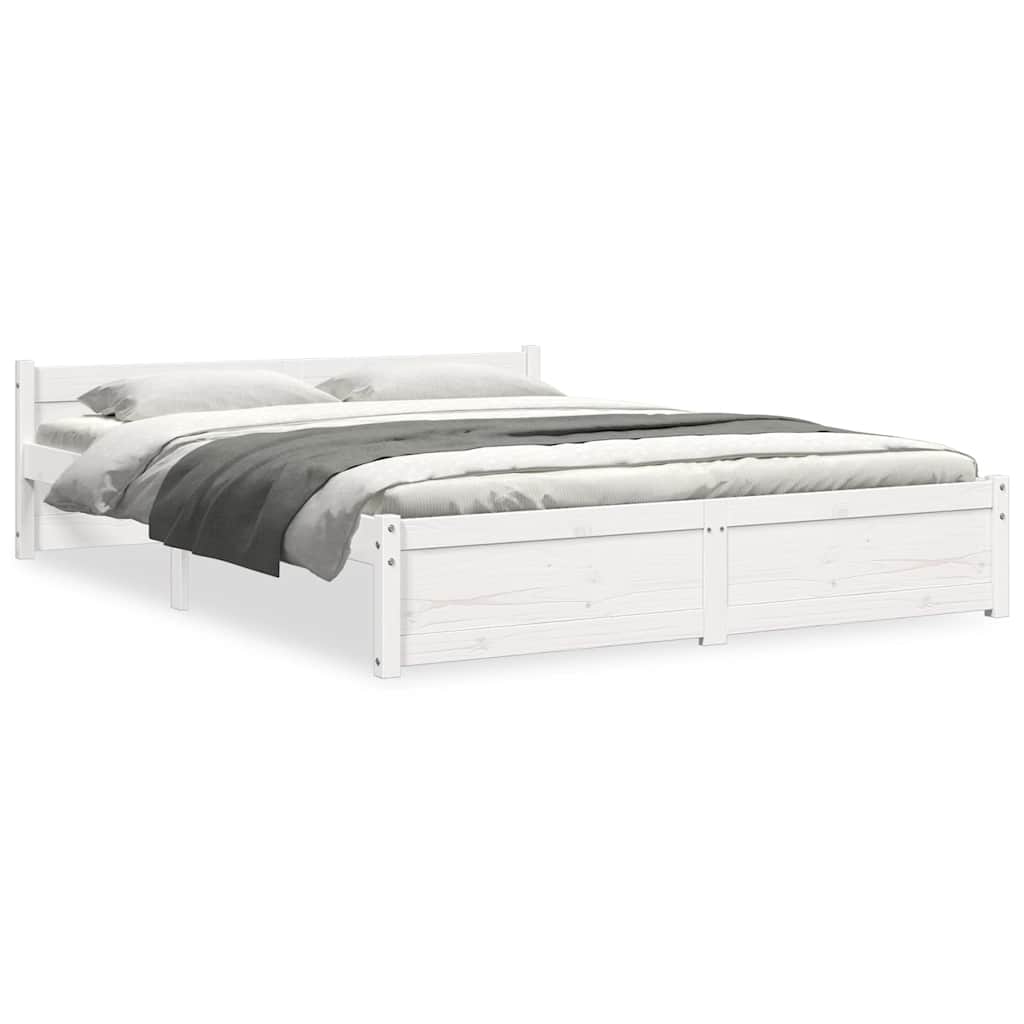 Bed Frame without Mattress White Solid Wood 140x190 cm