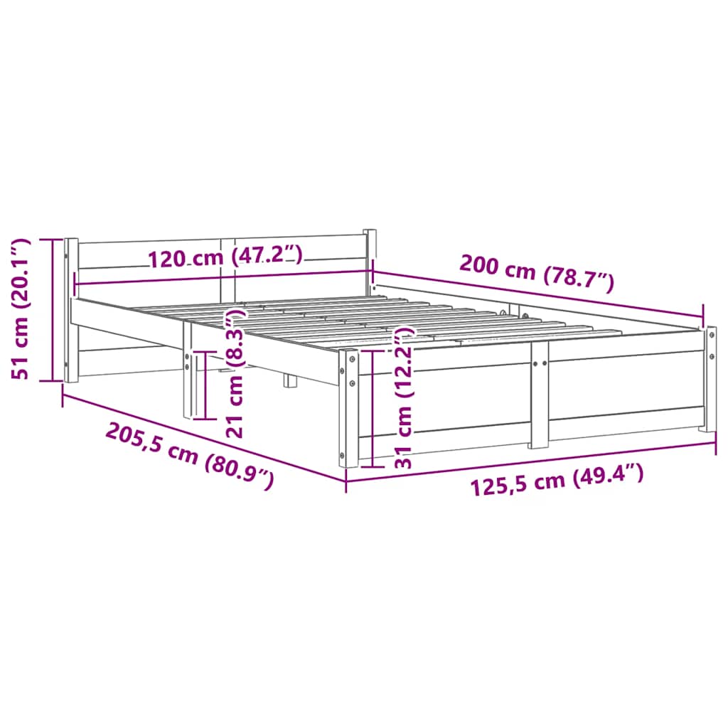 Bed Frame without Mattress White Solid Wood 120x200 cm