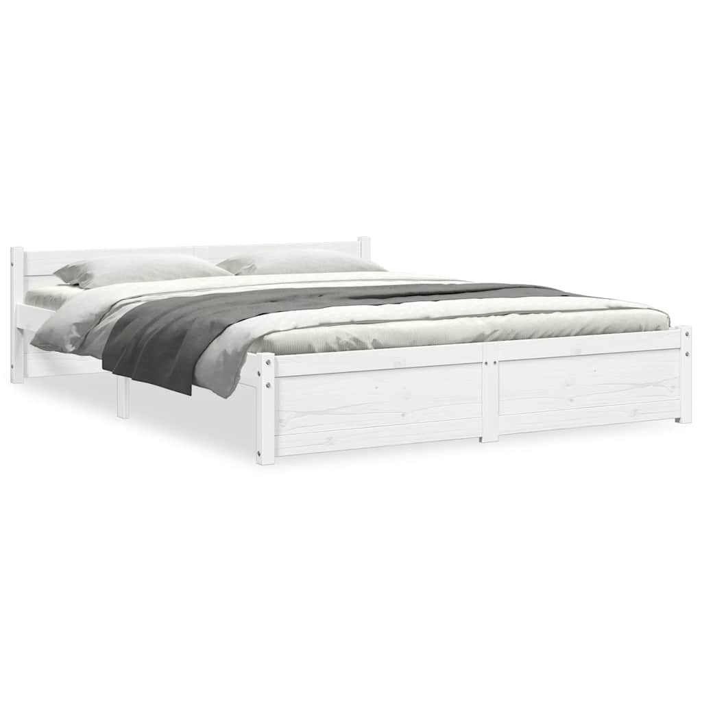 Bed Frame without Mattress White Solid Wood 150x200 cm King Size King Size
