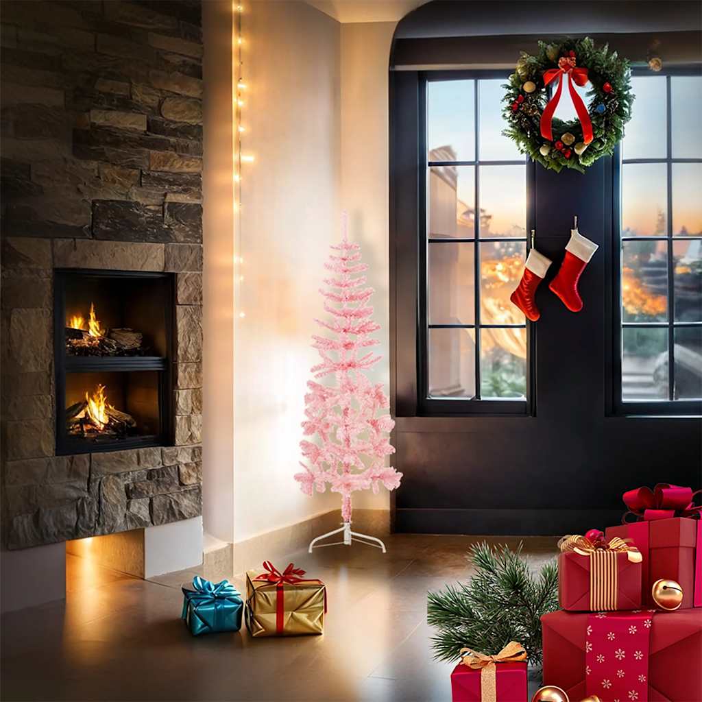 Slim Artificial Half Christmas Tree with Stand Pink 120 cm