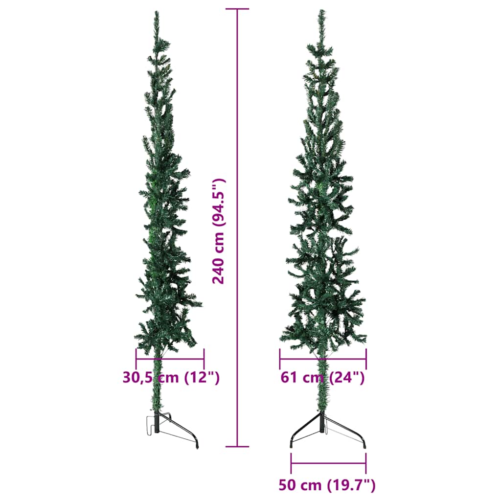 Slim Artificial Half Christmas Tree with Stand Green 240 cm