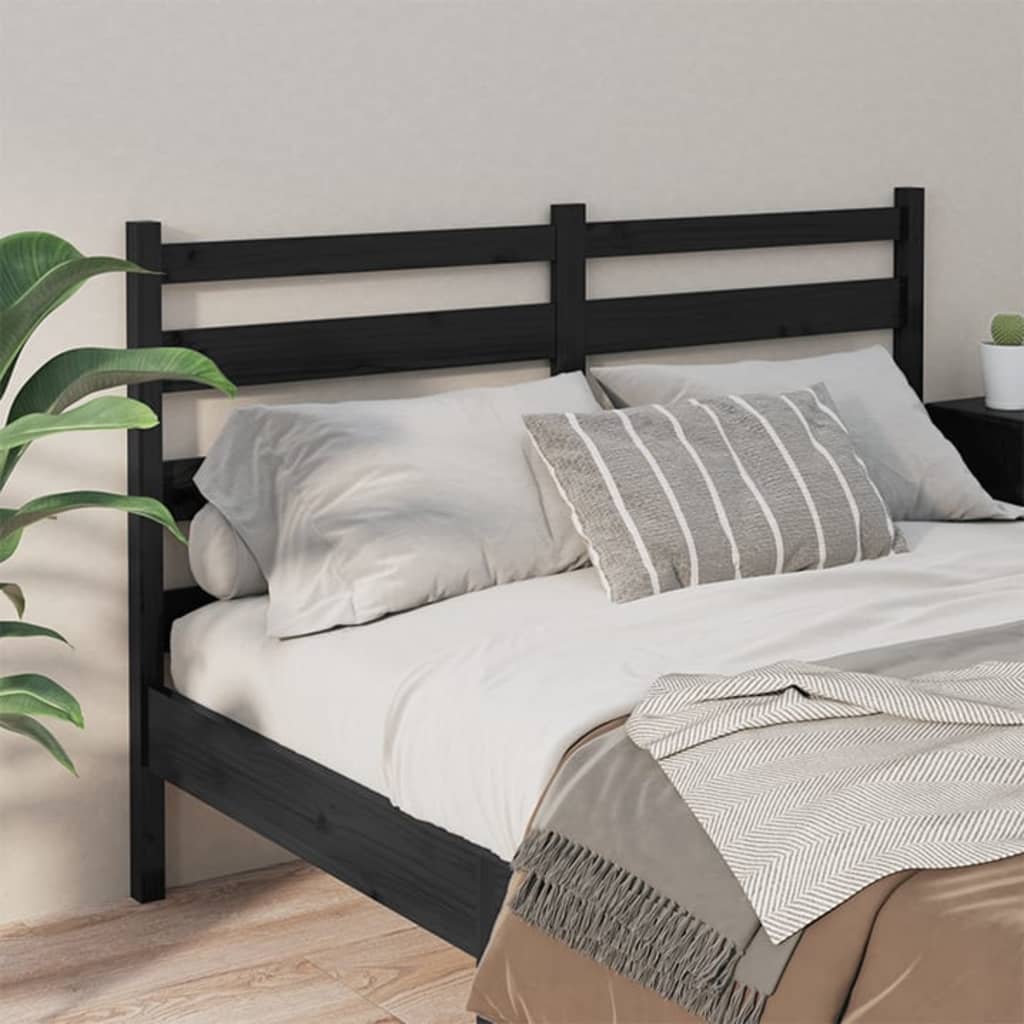 Bed Headboard Black 146x4x100 cm Solid Wood Pine