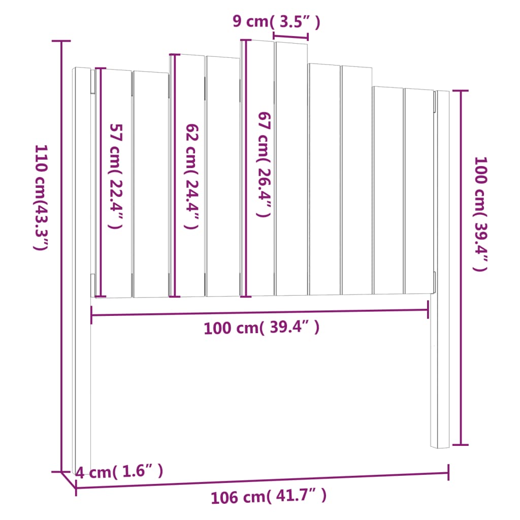 Bed Headboard Grey 106x4x110 cm Solid Wood Pine