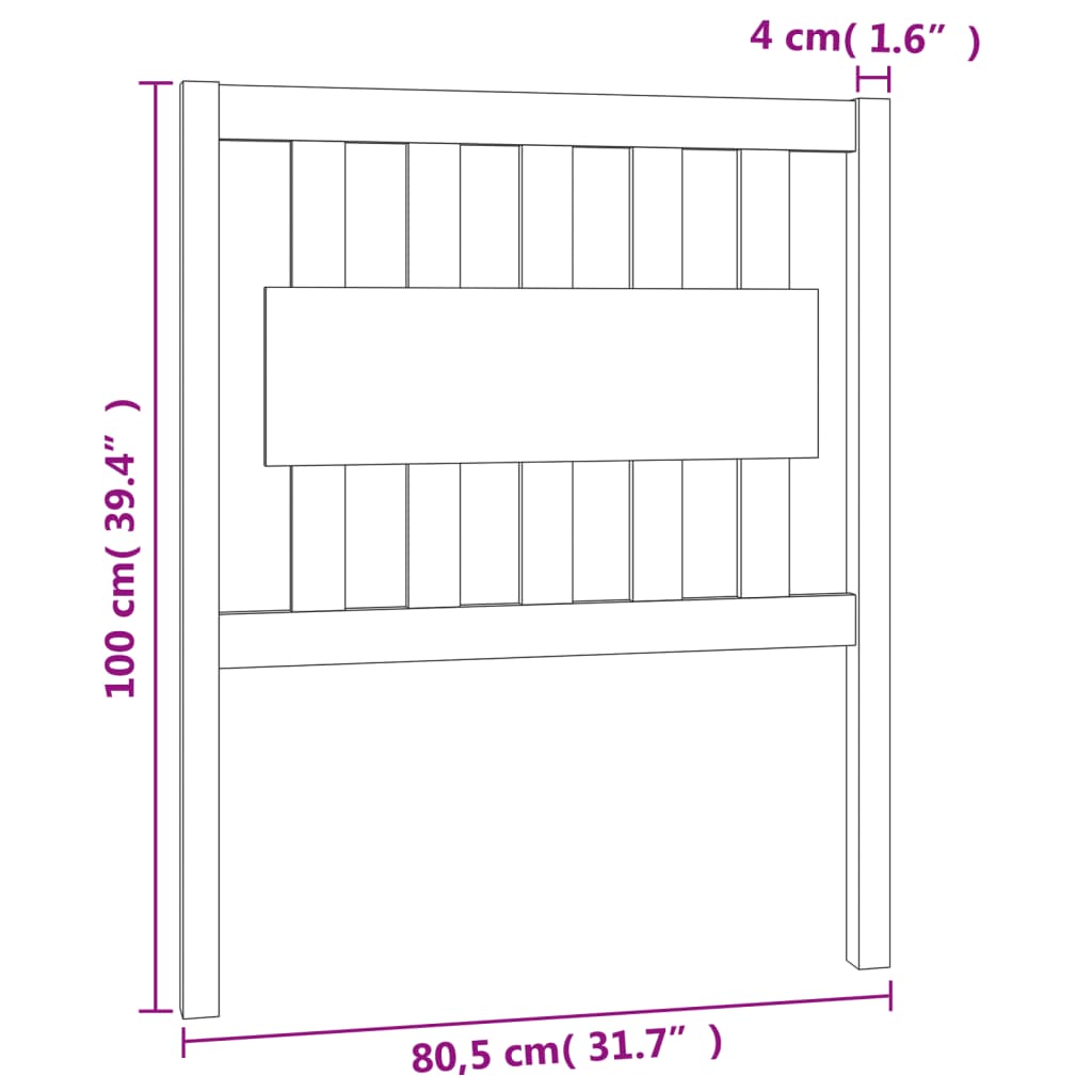 Bed Headboard Black 80.5x4x100 cm Solid Wood Pine