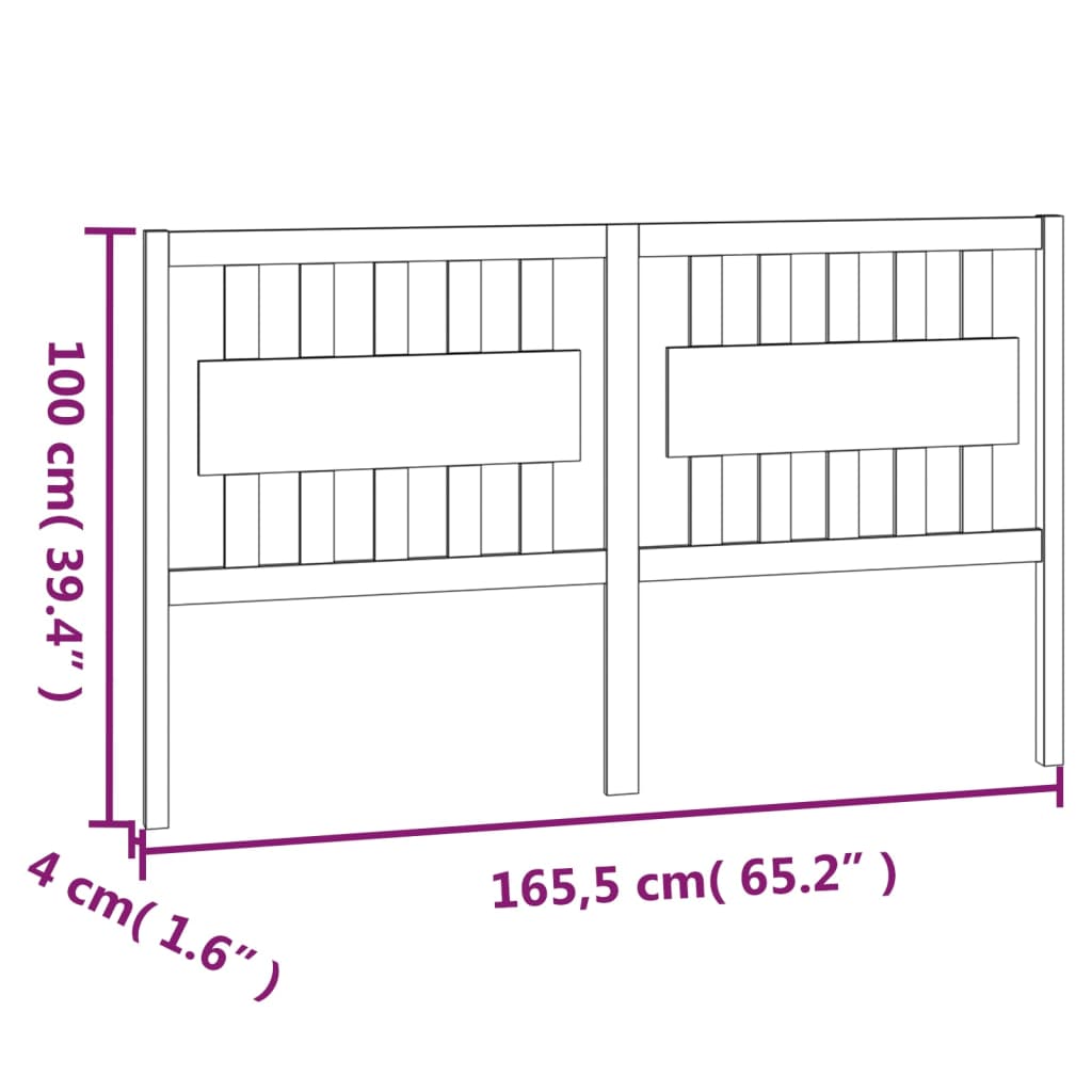 Bed Headboard Grey 165.5x4x100 cm Solid Wood Pine