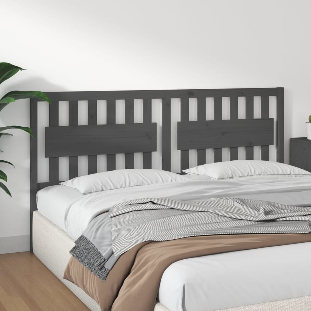 Bed Headboard Grey 185.5x4x100 cm Solid Wood Pine