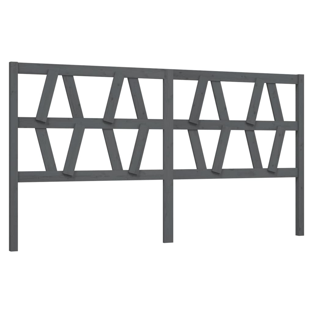 Bed Headboard Grey 206x4x100 cm Solid Wood Pine
