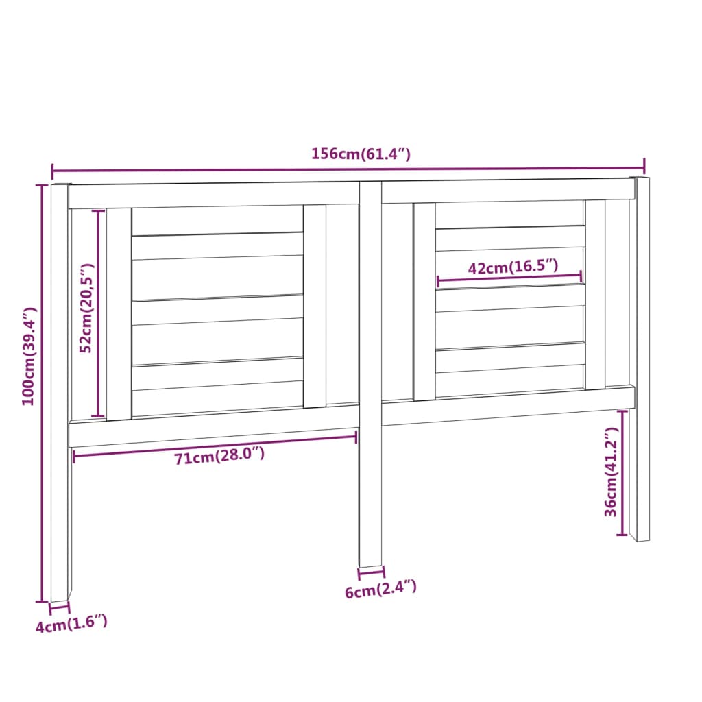 Bed Headboard Grey 156x4x100 cm Solid Pine Wood