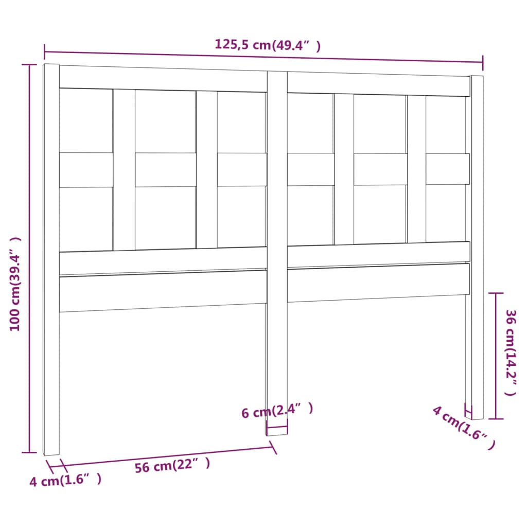 Bed Headboard Grey 125.5x4x100 cm Solid Wood Pine