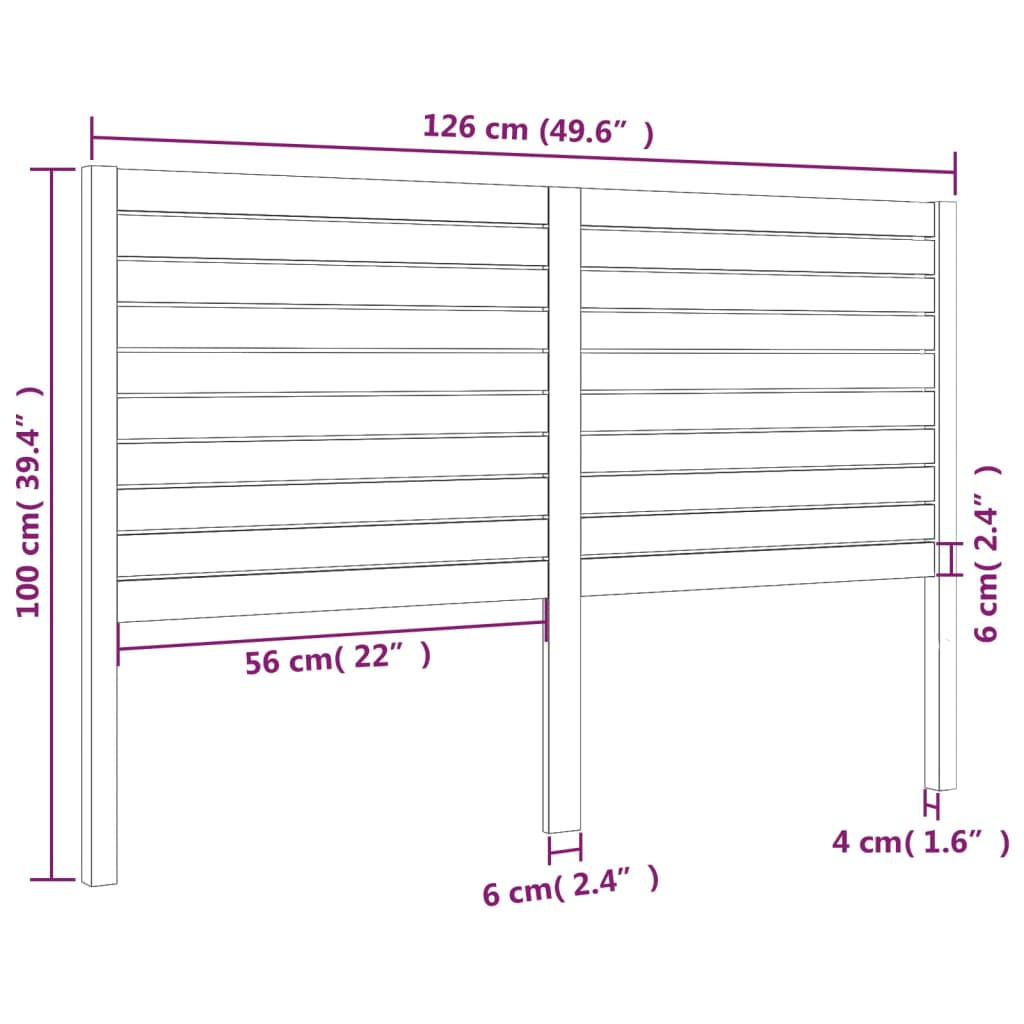 Bed Headboard Grey 126x4x100 cm Solid Wood Pine