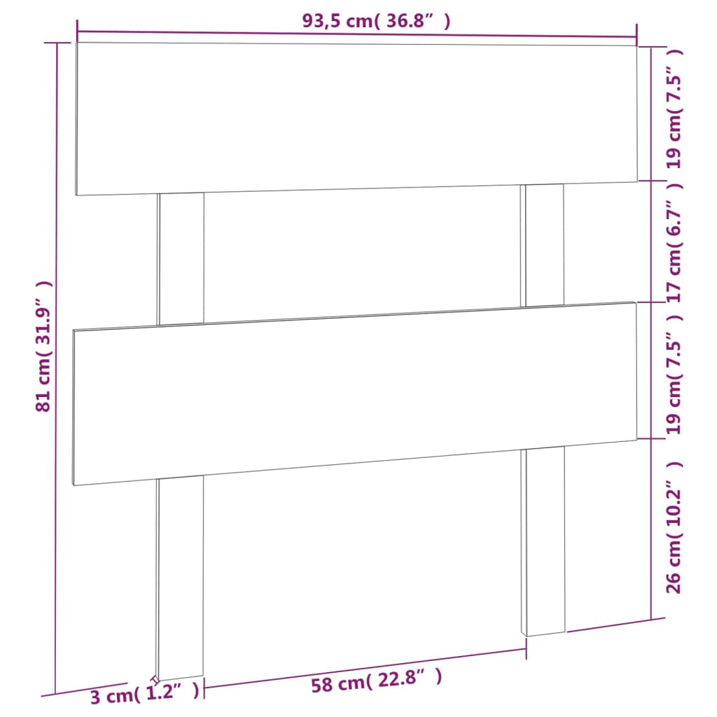 Bed Headboard Grey 93.5x3x81 cm Solid Wood Pine
