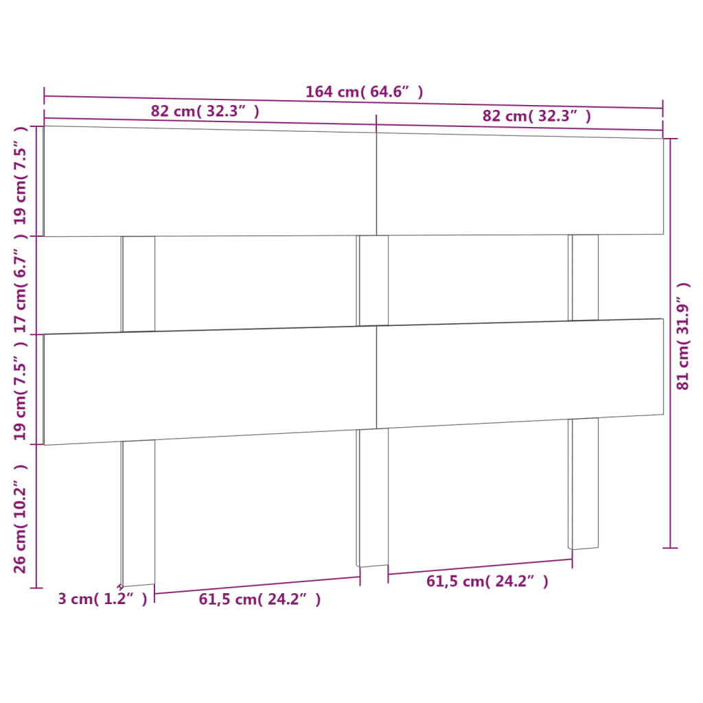 Bed Headboard Black 164x3x81 cm Solid Wood Pine