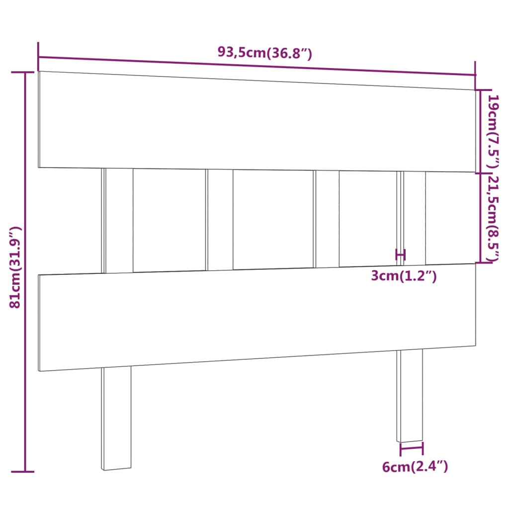 Bed Headboard Grey 93.5x3x81 cm Solid Wood Pine