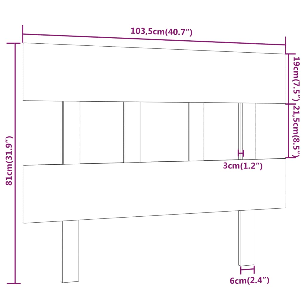 Bed Headboard Grey 103.5x3x81 cm Solid Wood Pine