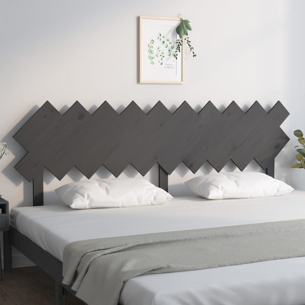 Bed Headboard Grey 196x3x80.5 cm Solid Wood Pine