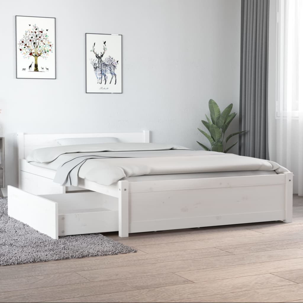 Bed Frame without Mattress with Drawers White Small Double