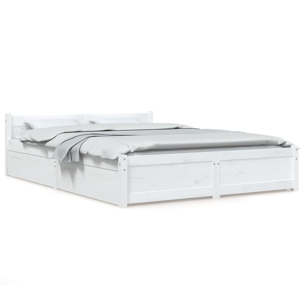 Bed Frame without Mattress with Drawers White Double