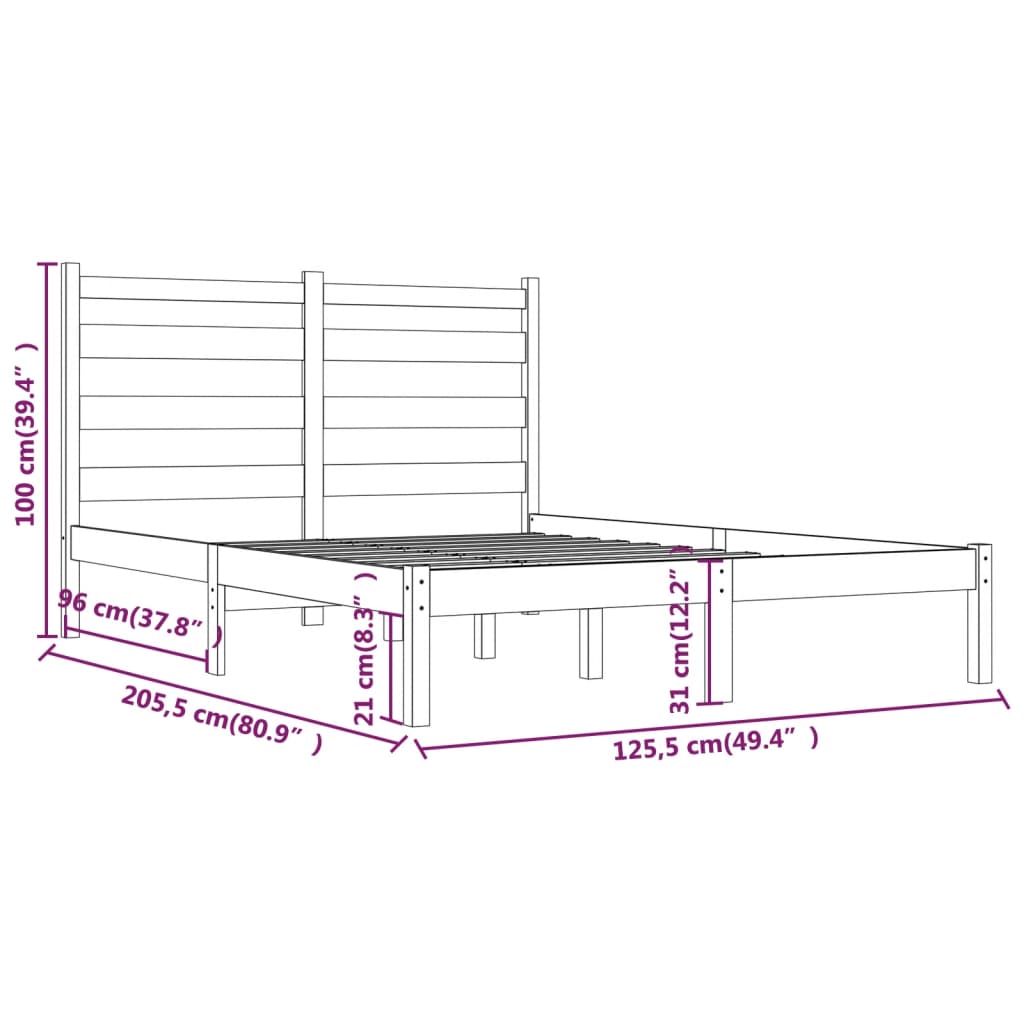 3103643 vidaXL Bed Frame without Mattress Solid Wood 120x200 cm (810012+818410)