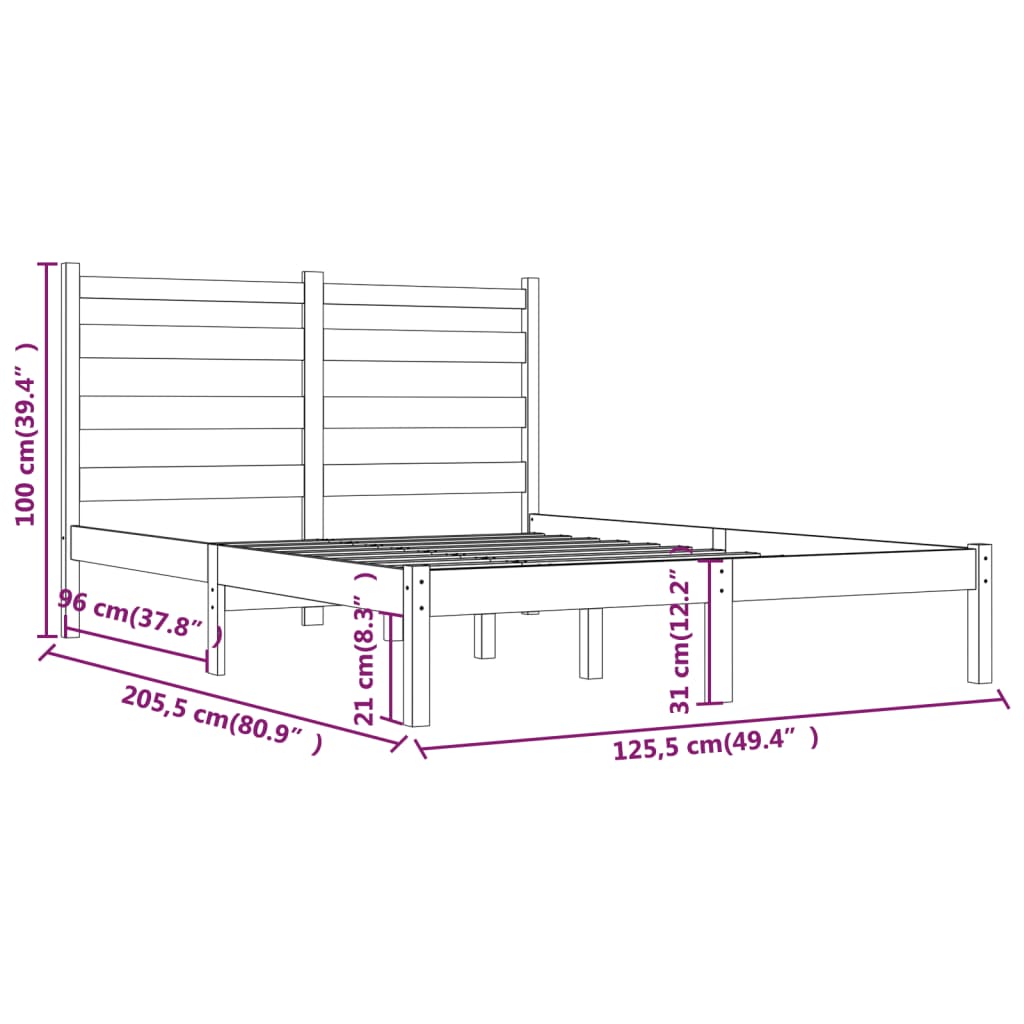 3103644 vidaXL Bed Frame without Mattress White Solid Wood 120x200 cm (810013+818411)
