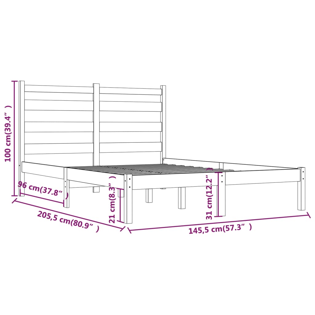 3103648 vidaXL Bed Frame without Mattress Solid Wood 140x200 cm (810017+818420)