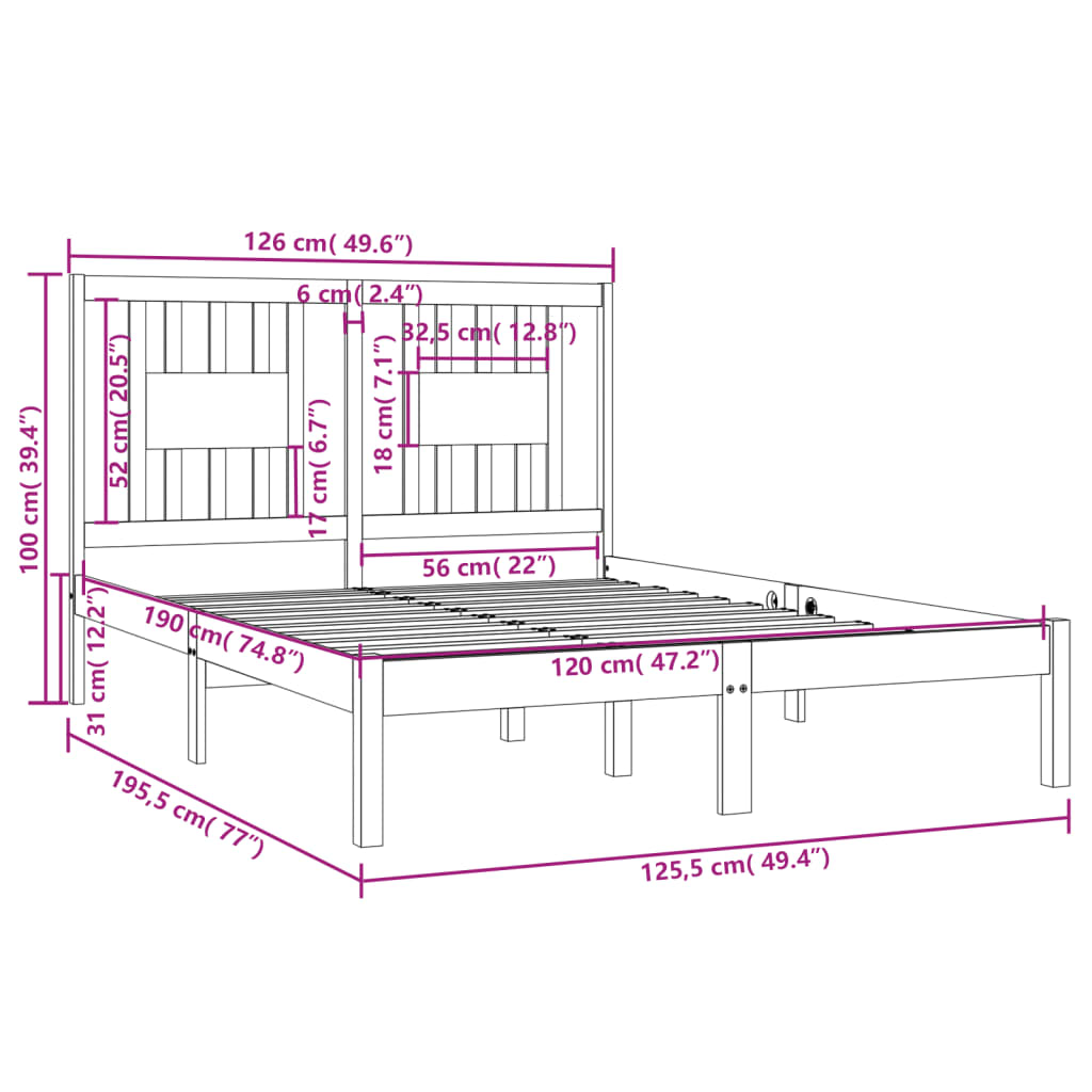 Bed Frame without Mattress White Solid Wood Small Double