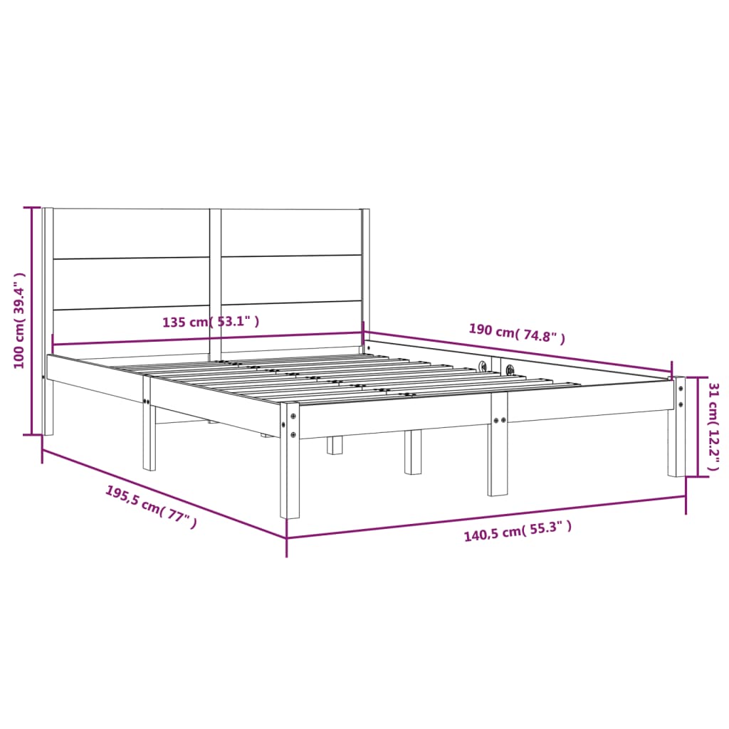 Bed Frame without Mattress 135x190 cm Double Solid Wood