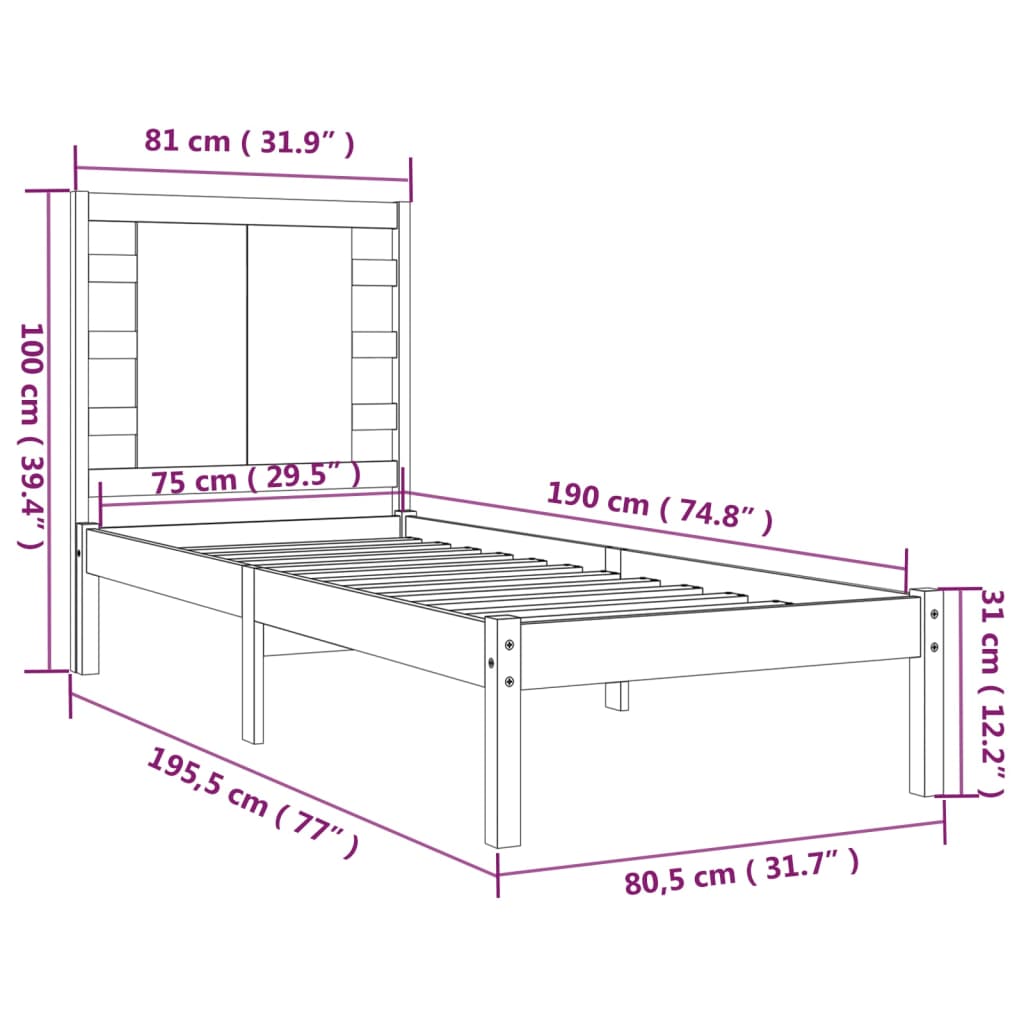 Bed Frame without Mattress White 75x190 cm Small Single Solid Wood