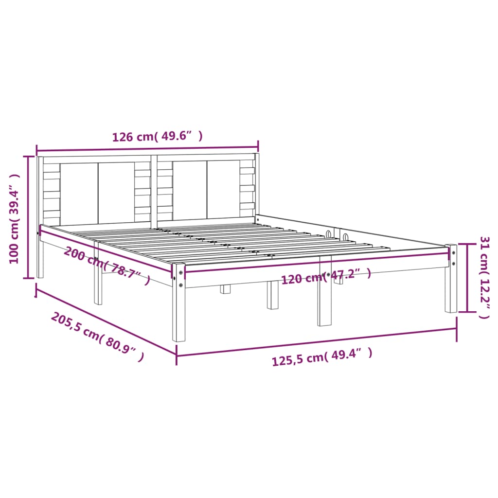 Bed Frame without Mattress White 120x200 cm Solid Wood Pine