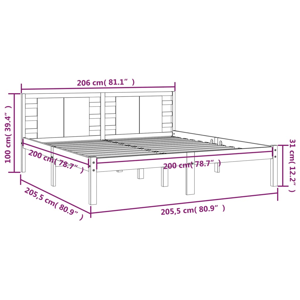 Bed Frame without Mattress Honey Brown 200x200 cm Solid Wood Pine