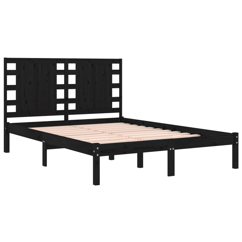 Bed Frame without Mattress Black 200x200 cm Solid Wood Pine
